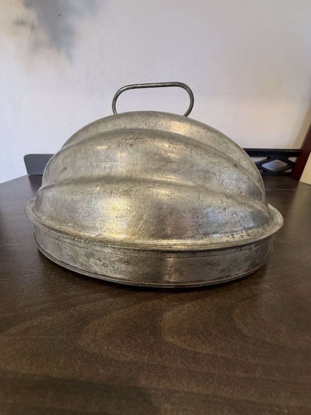 Vintage Antique England Tin Steamed Plum Pudding Mold 2 Piece Ribbed Melon Shape